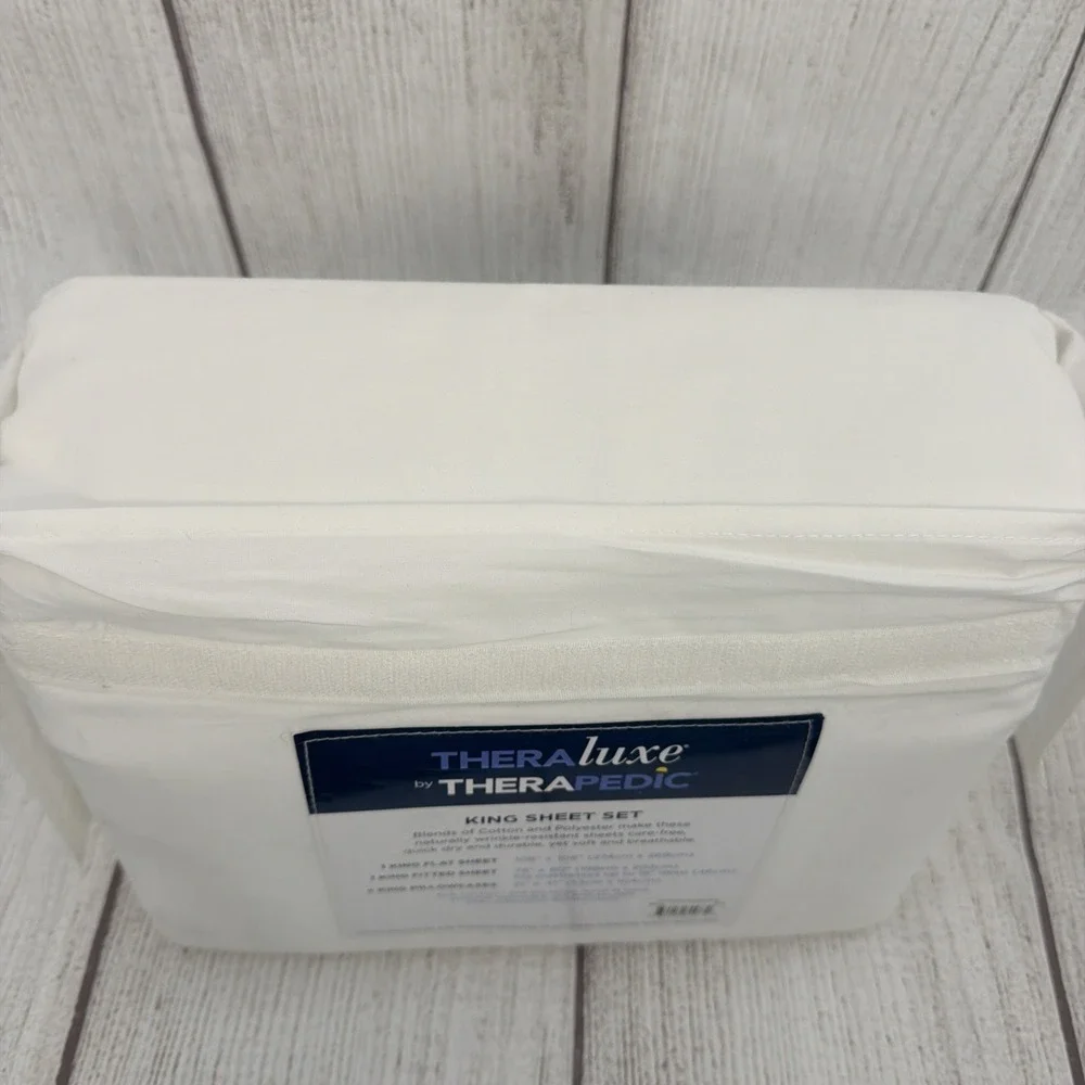 TheraLuxe by Therapedic Sheet Set KING White 300 TC Cooling Peached Percale
